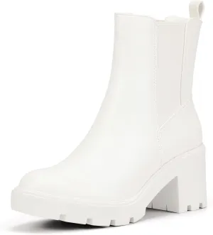 IDIFU IN3 Chelsea Boots Women Slip on Chunky High Heel Ankle Boots Waterproof Formal Casual Cute Dress Booties Comfortable Fashion Dressy Elastic Platform Fall Lug Sole Heeled Boots