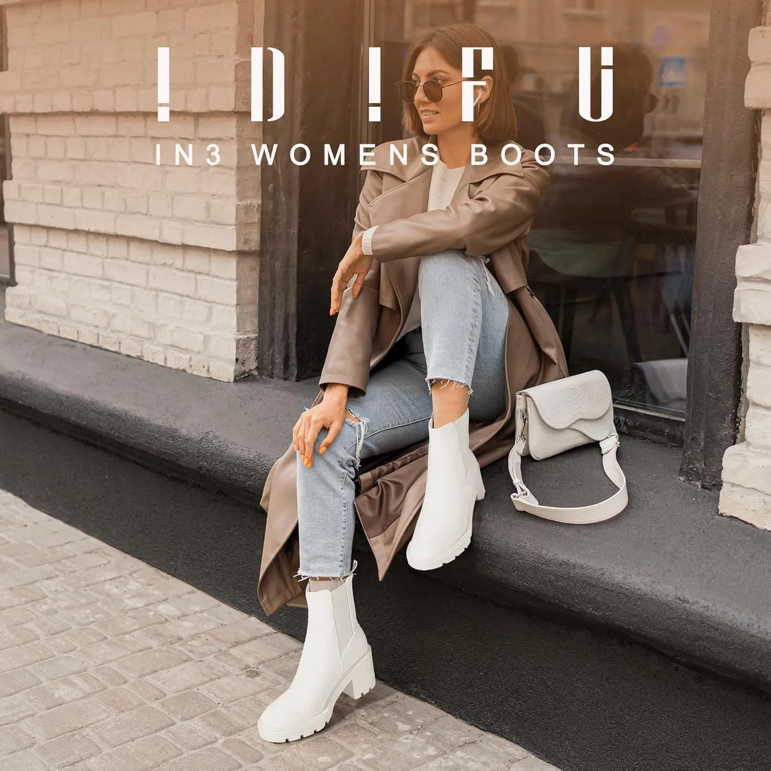 IDIFU IN3 Chelsea Boots Women Slip on Chunky High Heel Ankle Boots Waterproof Formal Casual Cute Dress Booties Comfortable Fashion Dressy Elastic Platform Fall Lug Sole Heeled Boots