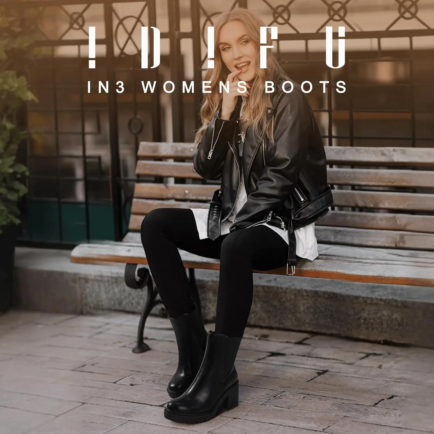 IDIFU IN3 Chelsea Boots Women Slip on Chunky High Heel Ankle Boots Waterproof Formal Casual Cute Dress Booties Comfortable Fashion Dressy Elastic Platform Fall Lug Sole Heeled Boots
