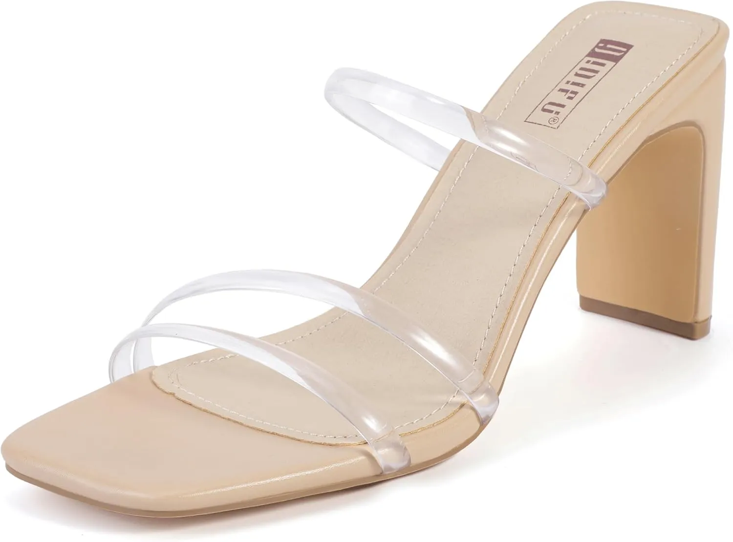 IDIFU IN3 High Heels Strappy Chunky Block Heels Square Toe Three Strap Slip On Heels Comfortable Slides Heeled Sandals Sexy Wedding Party Dress Shoes Open Toe Mules Heels for Women