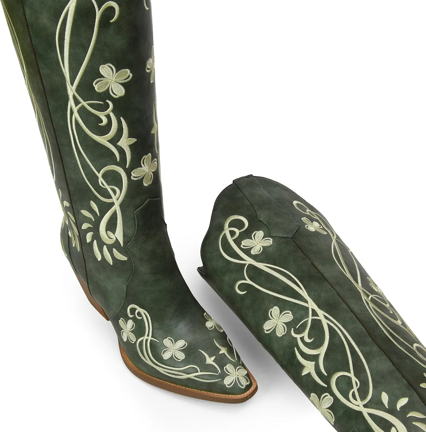 iiimmu Cowgirl Boots Women Knee High Vintage Cowboy Boots with Floral Embroidered Classic Pull On Design Western Footwear