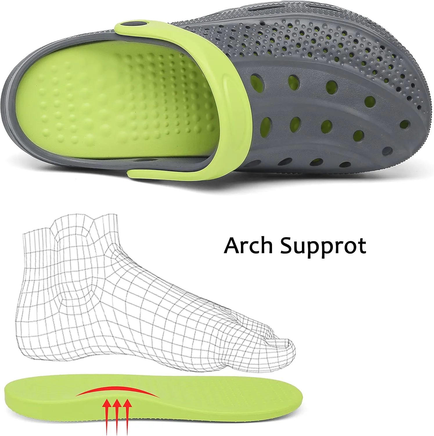 INMINPIN Mens Womens Arch Support Clogs Garden Shoes Cushion Beach Sandals Slippers with Removable Insoles