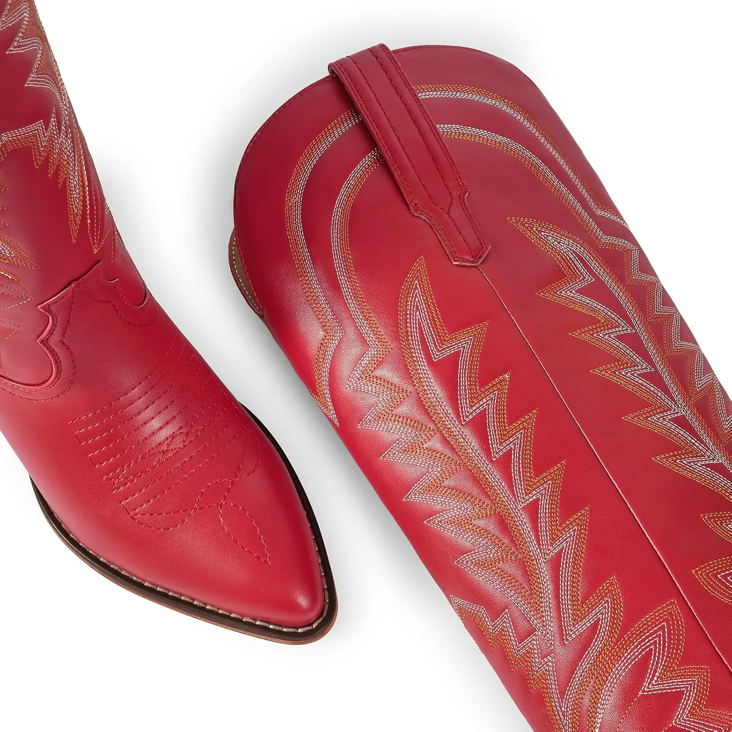 ISNOM Cowboy Boots for Women Knee High Cowgirl Boots with Classic Embroidered Pointed Toe Chunky Heel Pull On Fashion Retro Western Tall Boots