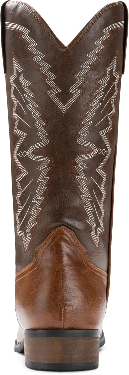 IUV Cowboy Boots For Men Western Boot Embroidered Square Toe Traditional Hunting Working Boots