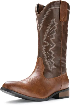 IUV Cowboy Boots For Men Western Boot Embroidered Square Toe Traditional Hunting Working Boots