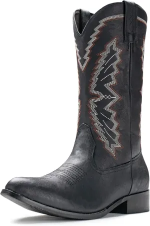 IUV Cowboy Boots For Men Western Boot Embroidered Square Toe Traditional Hunting Working Boots