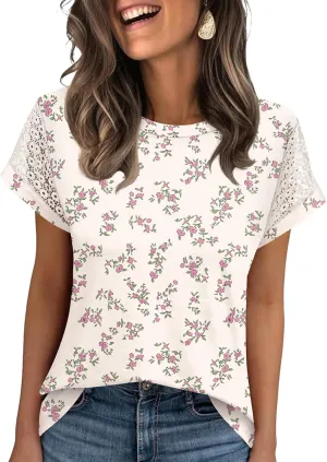 Ivicoer Womens Tops Lace Short Sleeve Blouses Dressy Casual Summer Tshirts Business Outfits