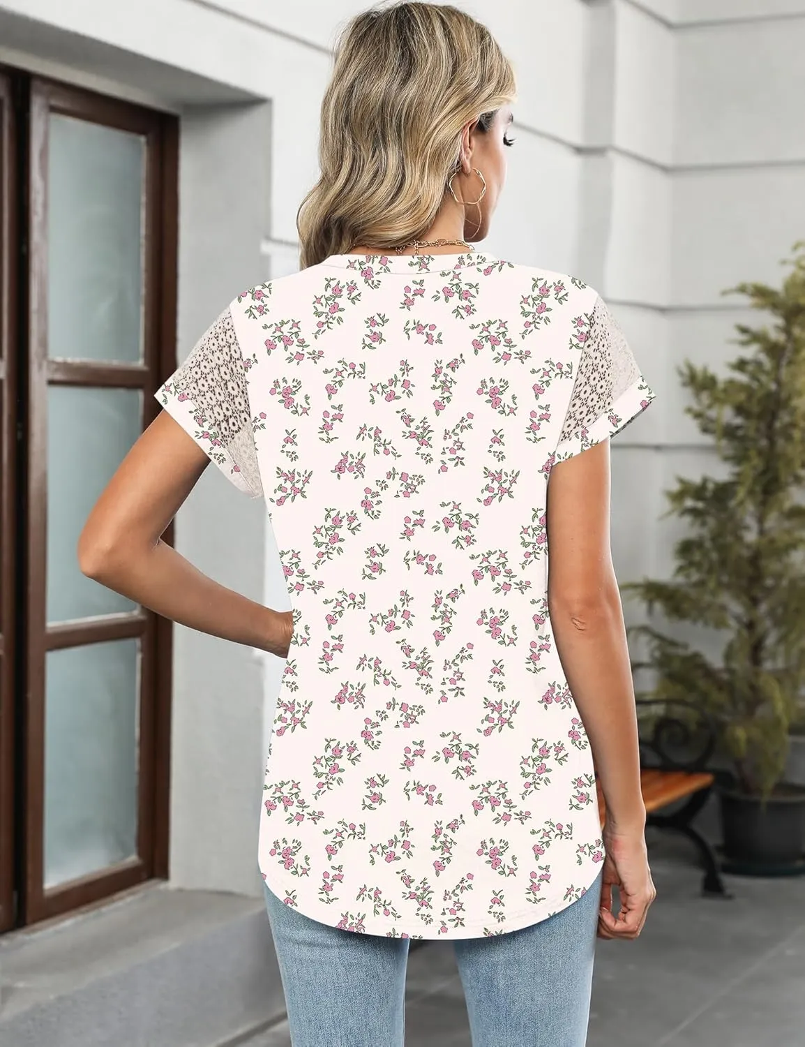 Ivicoer Womens Tops Lace Short Sleeve Blouses Dressy Casual Summer Tshirts Business Outfits