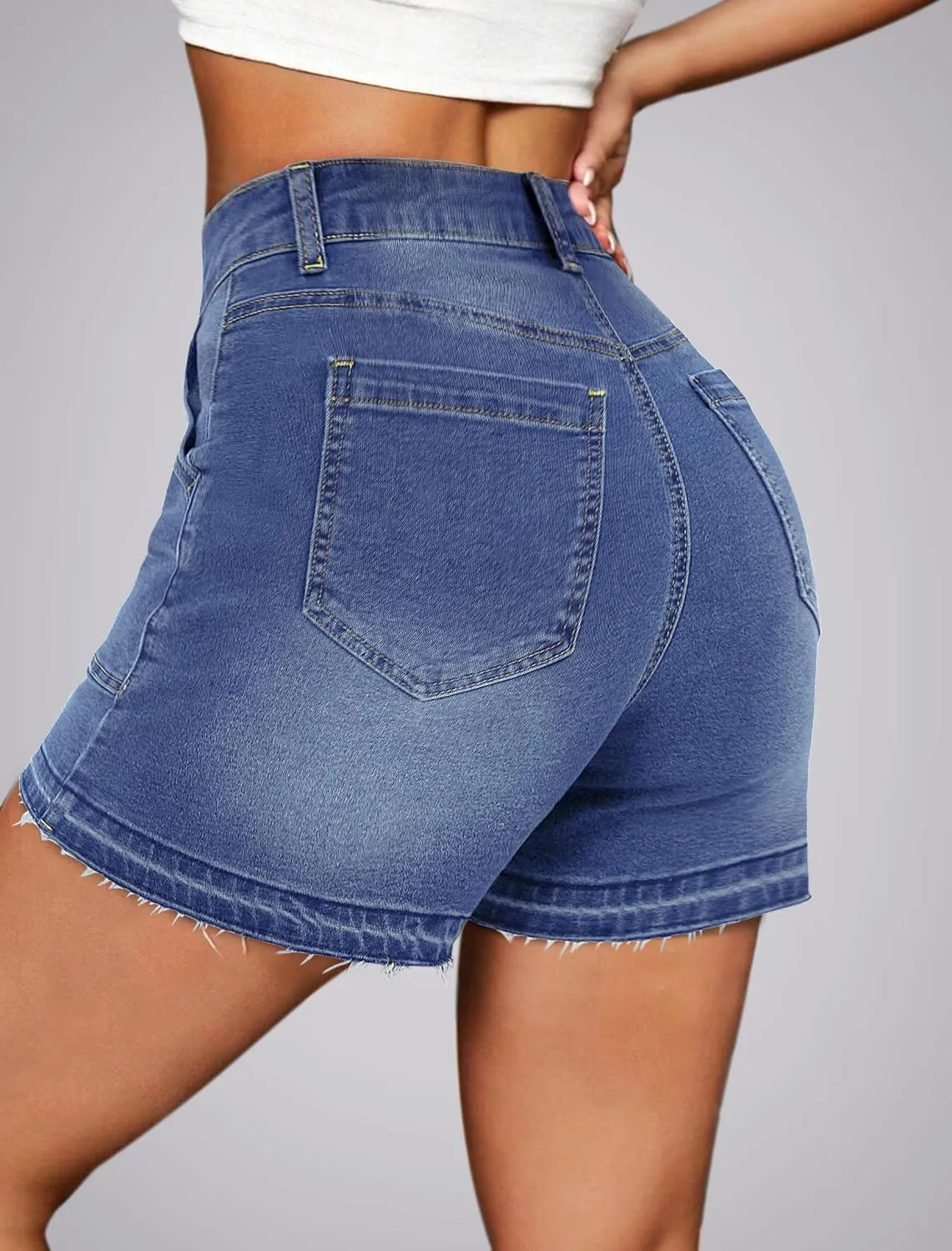 IWD Jean Shorts for Women High Waisted Stretchy Casual Denim Shorts Ripped Frayed Hem Summer Trendy Jorts
