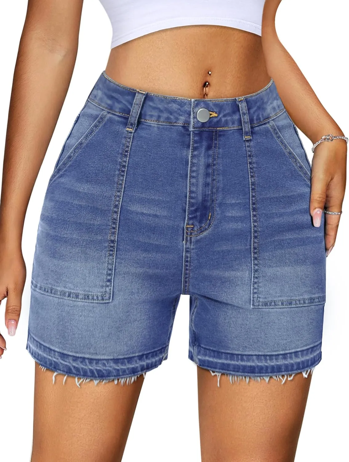 IWD Jean Shorts for Women High Waisted Stretchy Casual Denim Shorts Ripped Frayed Hem Summer Trendy Jorts