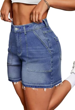 IWD Jean Shorts for Women High Waisted Stretchy Casual Denim Shorts Ripped Frayed Hem Summer Trendy Jorts