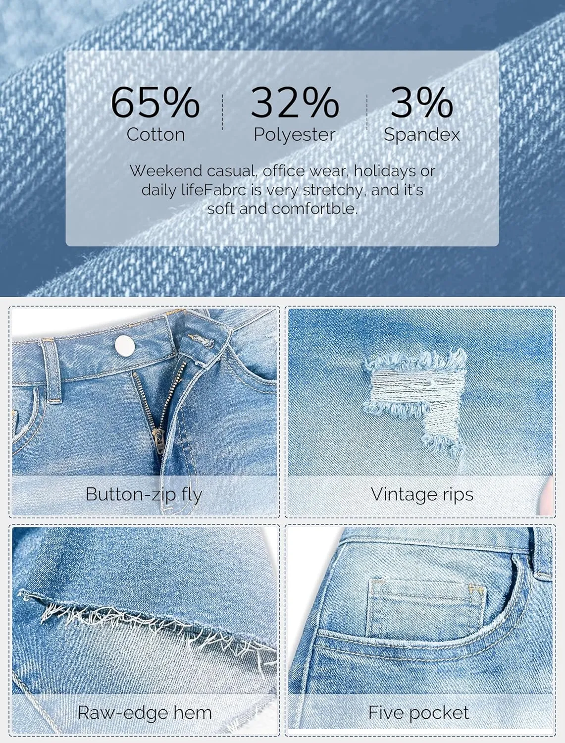 IWD Jean Shorts for Women High Waisted Stretchy Casual Denim Shorts Ripped Frayed Hem Summer Trendy Jorts