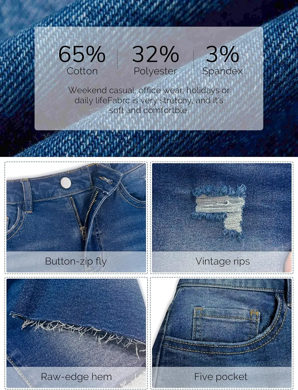 IWD Jean Shorts for Women High Waisted Stretchy Casual Denim Shorts Ripped Frayed Hem Summer Trendy Jorts