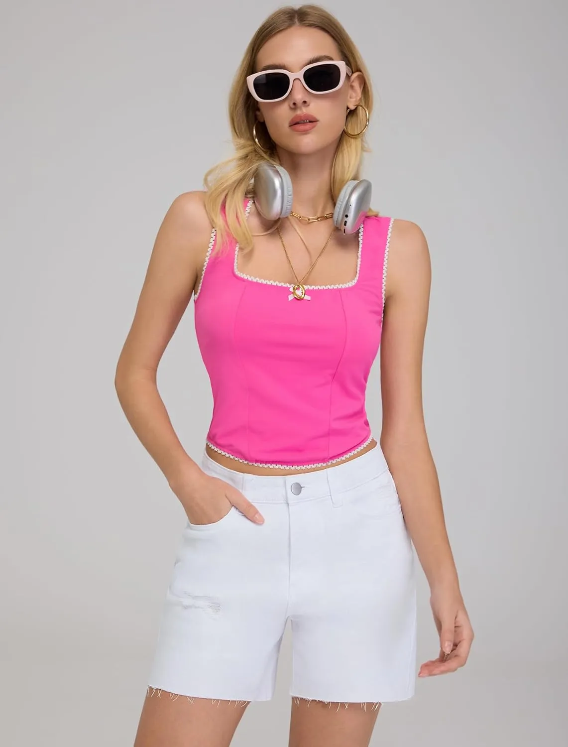 IWD Jean Shorts for Women High Waisted Stretchy Casual Denim Shorts Ripped Frayed Hem Summer Trendy Jorts