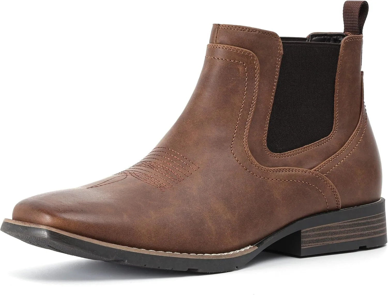 IXU Cowboy Boots For Men Square Toe Ankle Western Boots Casual Dress Slip On Men Shoes