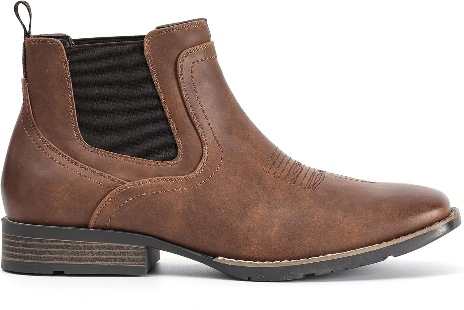 IXU Cowboy Boots For Men Square Toe Ankle Western Boots Casual Dress Slip On Men Shoes