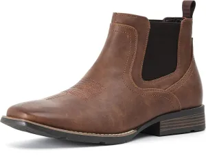 IXU Cowboy Boots For Men Square Toe Ankle Western Boots Casual Dress Slip On Men Shoes