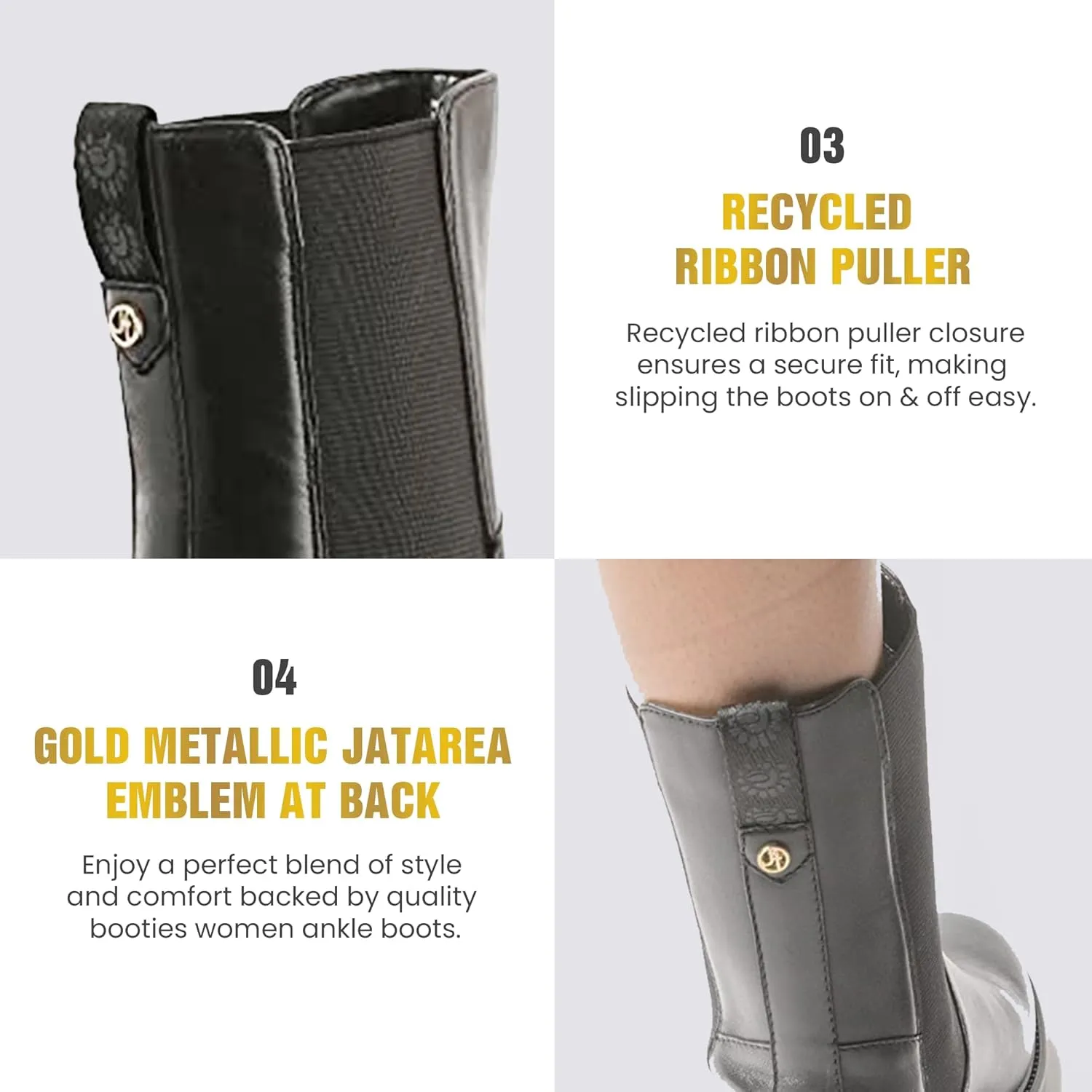 JATAREA Ankle Boots for Women - Stylish Leather with Block Heel Chelsea - Comfortable & Easy Wear Womens Bootie - Cushioned Insole for Comfort - Fashionable and Versatile Design - BELA