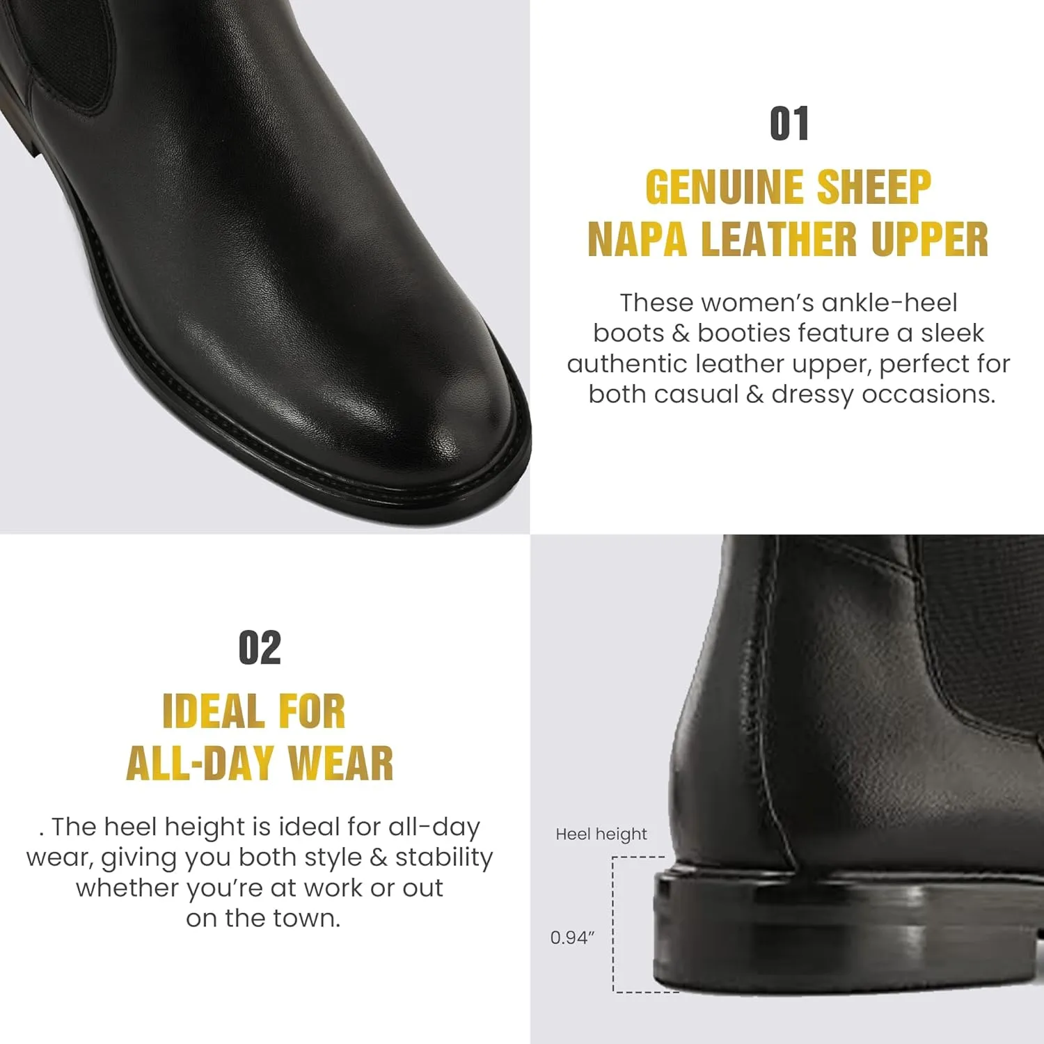 JATAREA Ankle Boots for Women - Stylish Leather with Block Heel Chelsea - Comfortable & Easy Wear Womens Bootie - Cushioned Insole for Comfort - Fashionable and Versatile Design - BELA