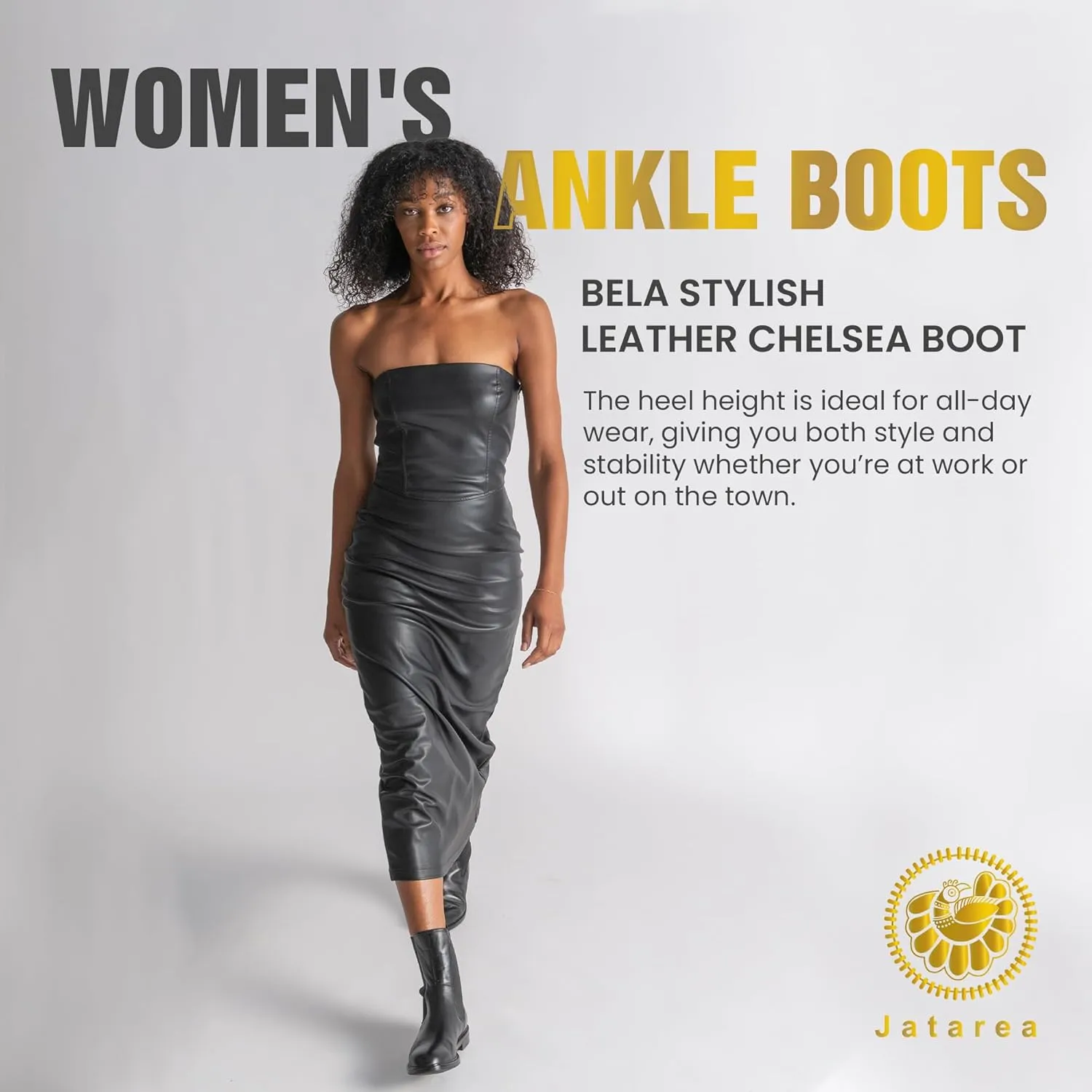 JATAREA Ankle Boots for Women - Stylish Leather with Block Heel Chelsea - Comfortable & Easy Wear Womens Bootie - Cushioned Insole for Comfort - Fashionable and Versatile Design - BELA
