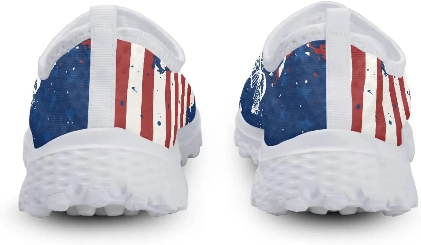 Jeiento American Flag Shoes for Men Women Road Running Shoes Womens Mens Comfortable Walking Tennis Sneakers Athletic Shoes