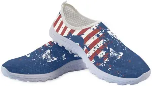 Jeiento American Flag Shoes for Men Women Road Running Shoes Womens Mens Comfortable Walking Tennis Sneakers Athletic Shoes