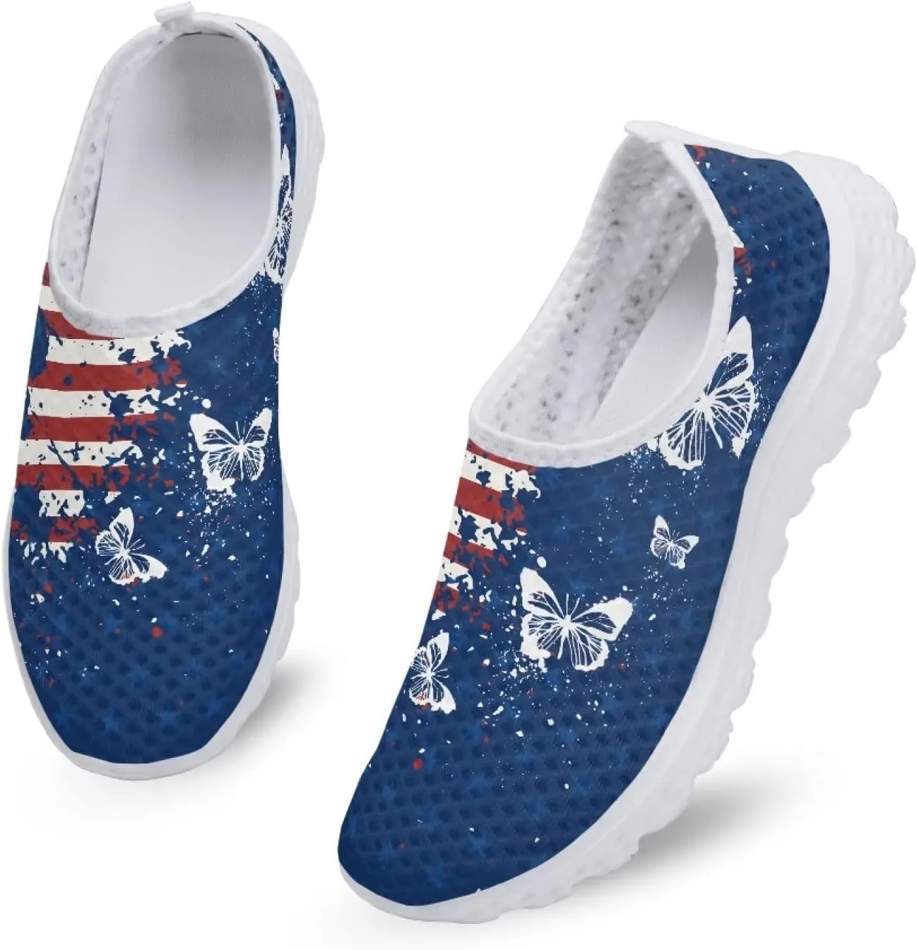 Jeiento American Flag Shoes for Men Women Road Running Shoes Womens Mens Comfortable Walking Tennis Sneakers Athletic Shoes