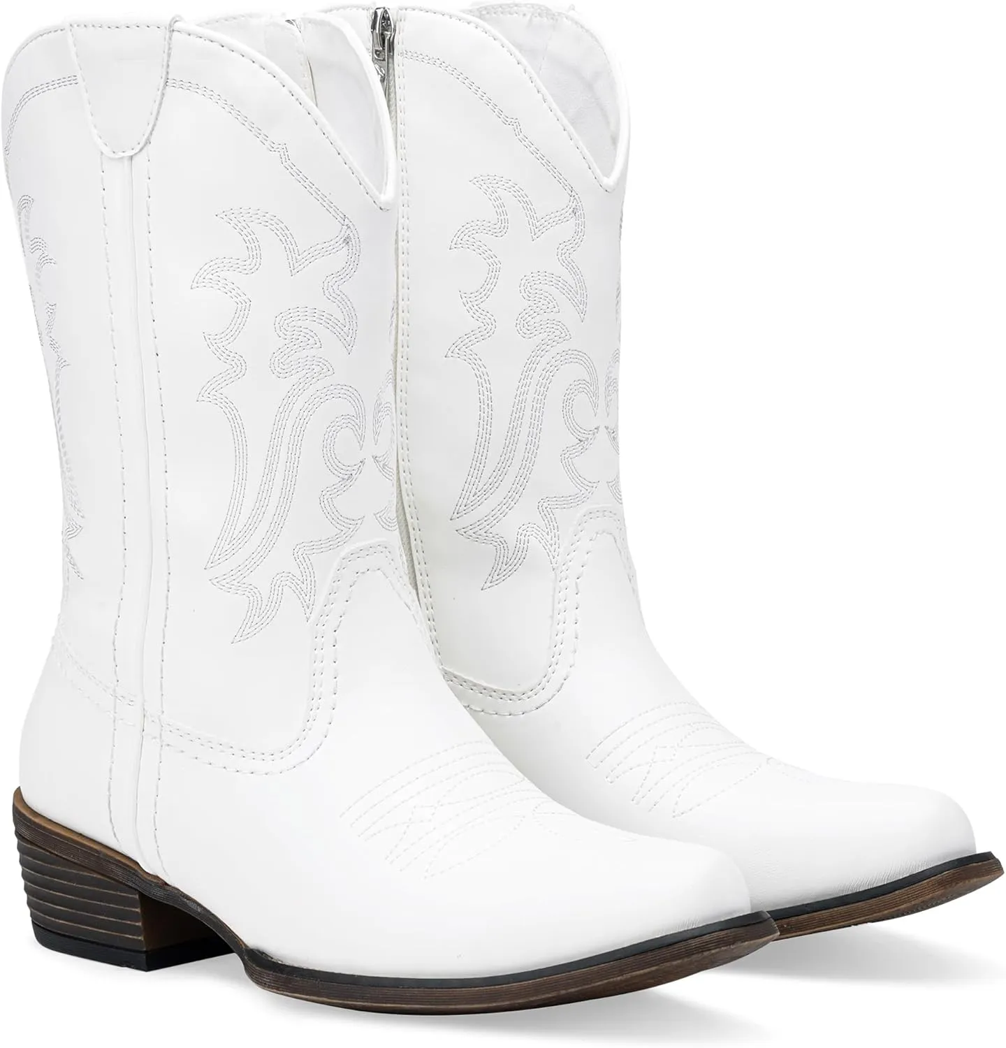 Jeossy Women's Cowboy Boots, Western Cowgirl Mid-Calf Pull on Round Toe Embroidered Country Boots with Inside Zipper