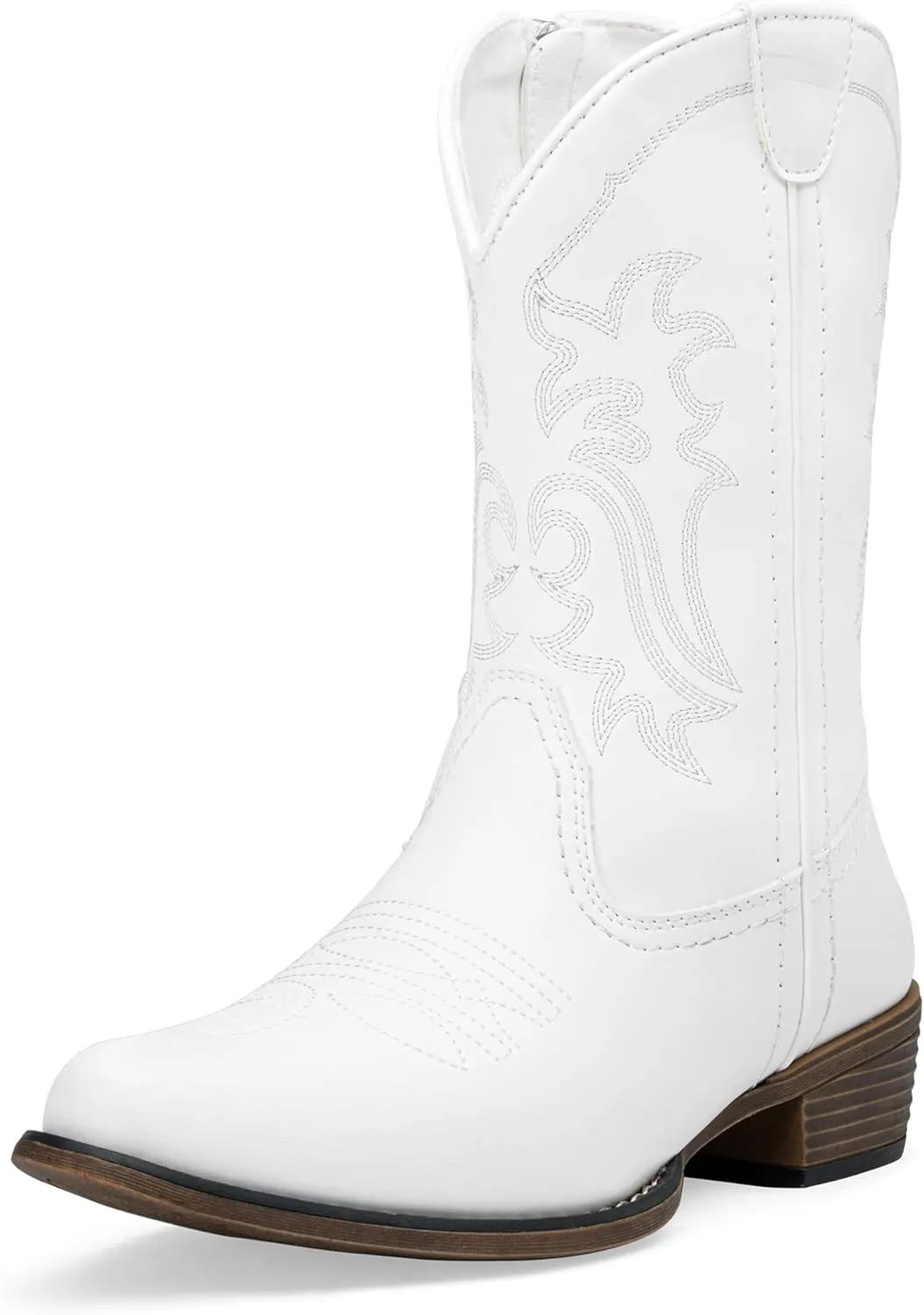 Jeossy Women's Cowboy Boots, Western Cowgirl Mid-Calf Pull on Round Toe Embroidered Country Boots with Inside Zipper