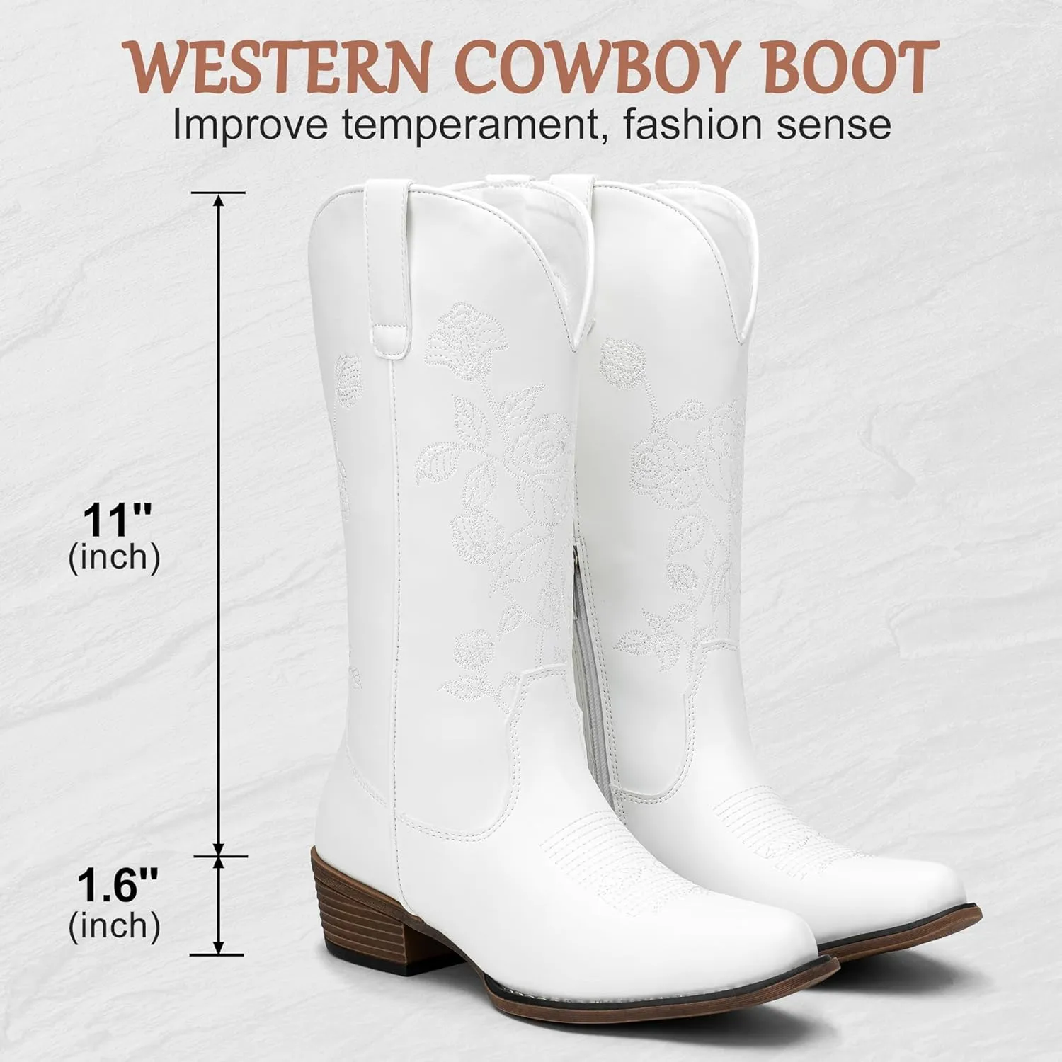 Jeossy Women's Cowboy Mid Calf Boots with Embroidery Flower, Low Heel Western Cowgirl 9807 Boots