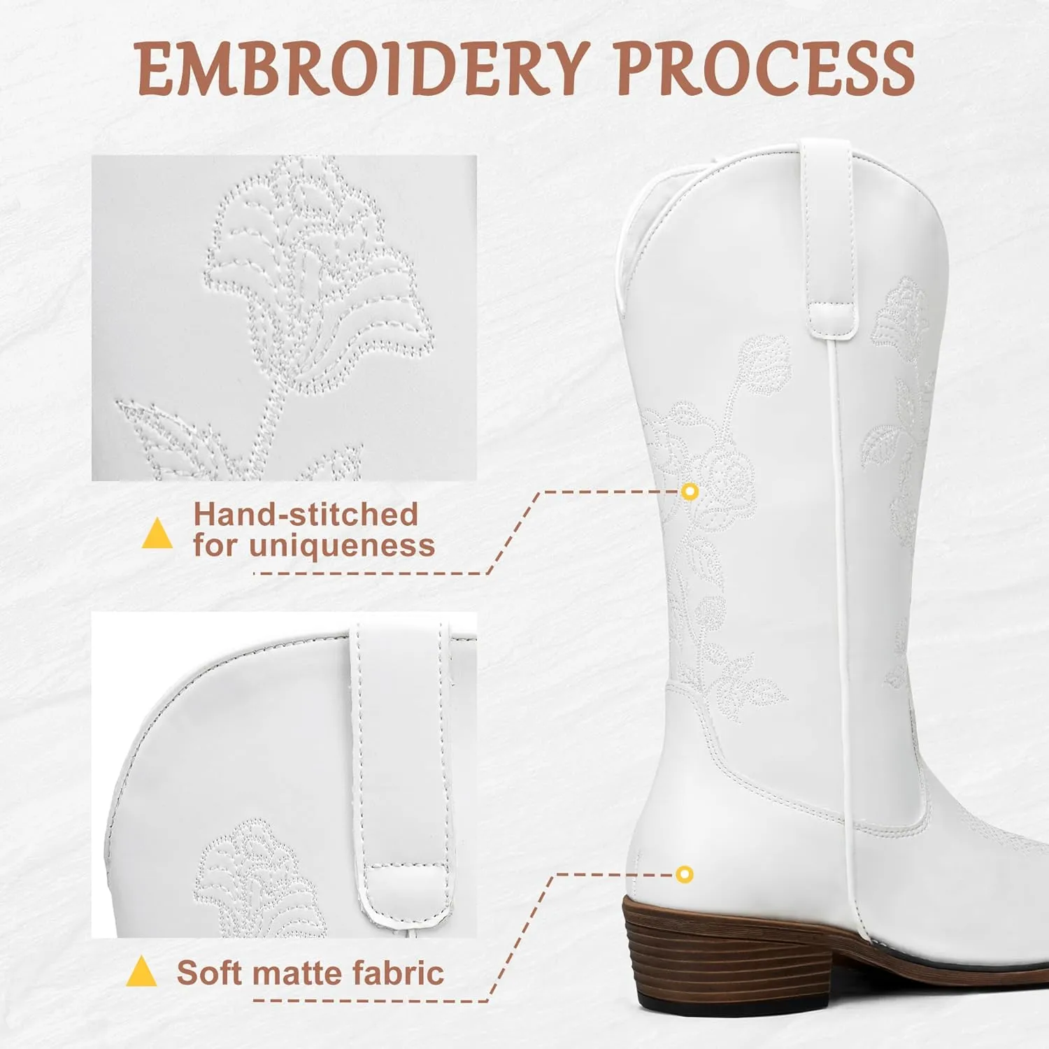 Jeossy Women's Cowboy Mid Calf Boots with Embroidery Flower, Low Heel Western Cowgirl 9807 Boots