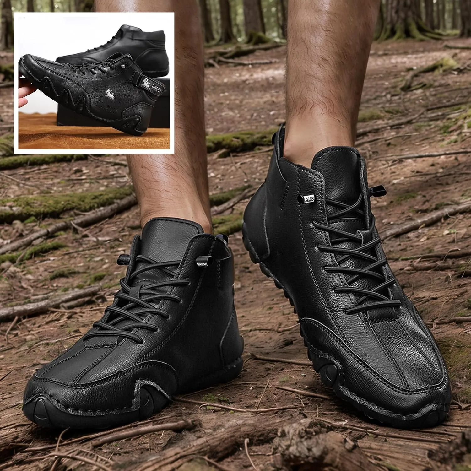 JishinGal Men's Casual Suede Lace Up Flats Chukka Ankle Boots,Handmade High Top high boots Outdoor Walking Sneakers Slip-on Lightweight Non-Slip Driving Chukka Boots