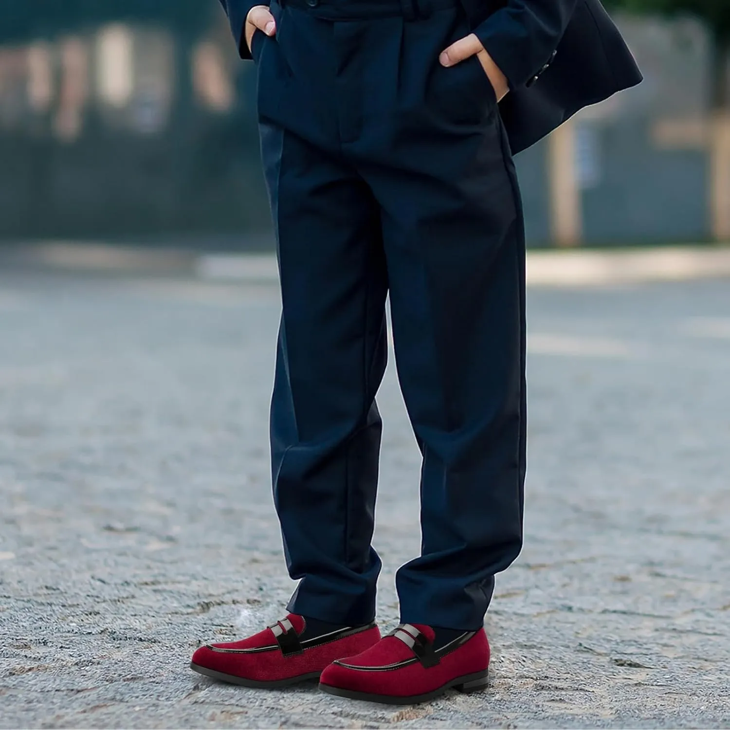 JITAI Velvet Boy's Dress Shoes Slip-On Loafers Wedding Shoes for Boys