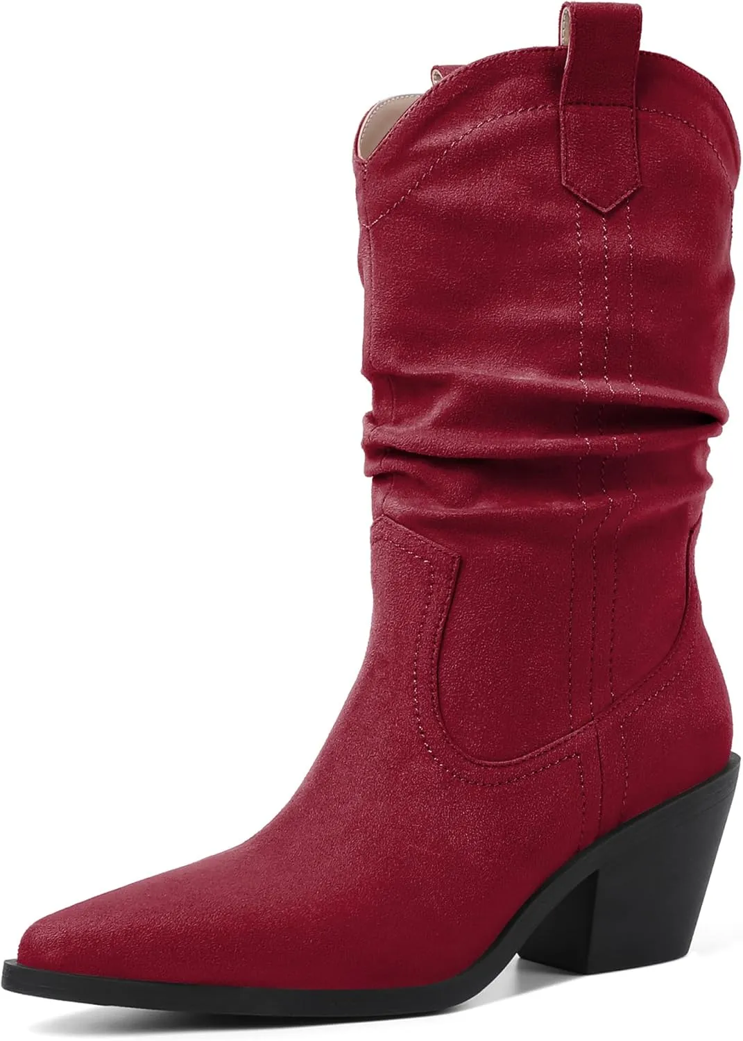 Joseywade Womens Western Boots Cowboy Cowgirl Boots Pointed Toe Mid-Calf Boots Low Stacked Heel Pull On Boots 2.5 Inch US Size 5-15
