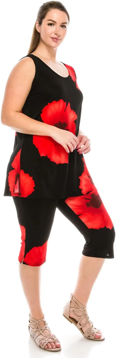 Jostar Stretchy Tank Capri Pant Set Print-9002BN-TRP1