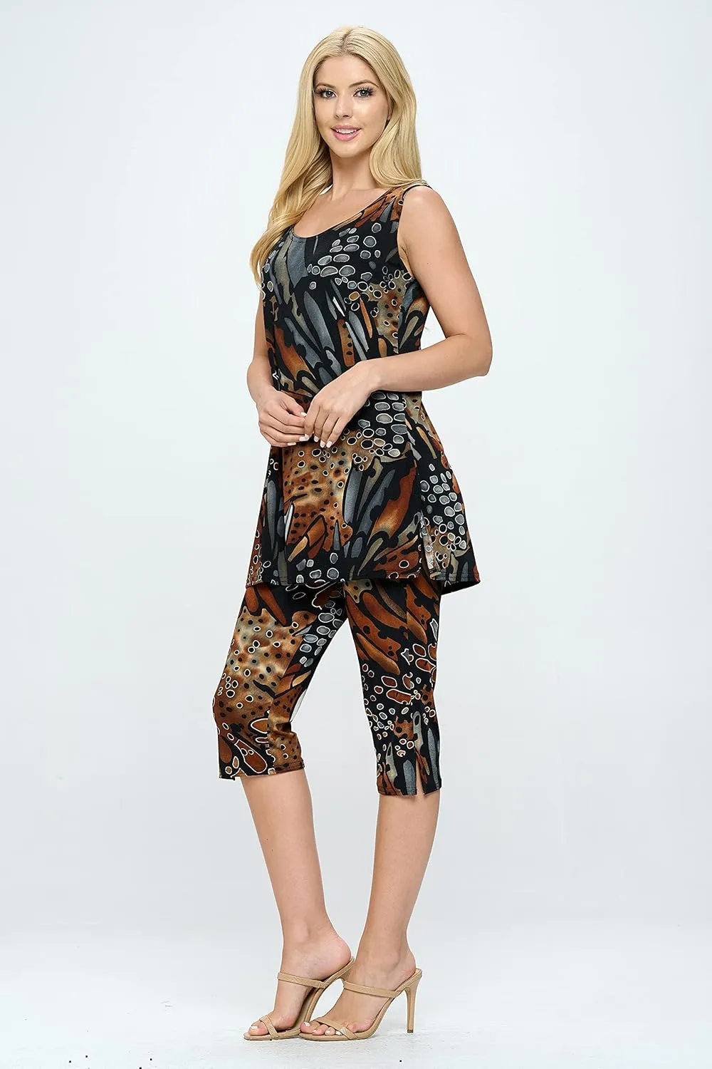Jostar Stretchy Tank Capri Pant Set Print-9002BN-TRP1