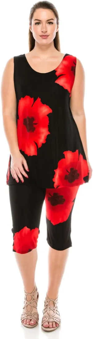 Jostar Stretchy Tank Capri Pant Set Print-9002BN-TRP1