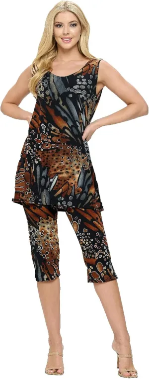 Jostar Stretchy Tank Capri Pant Set Print-9002BN-TRP1