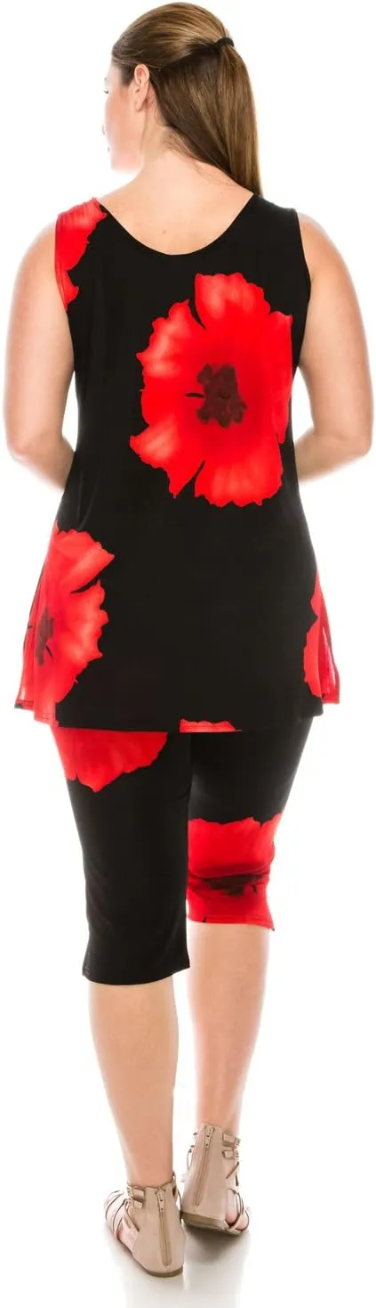 Jostar Stretchy Tank Capri Pant Set Print-9002BN-TRP1