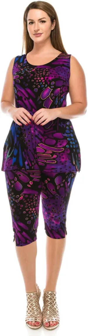 Jostar Stretchy Tank Capri Pant Set Print-9002BN-TRP1