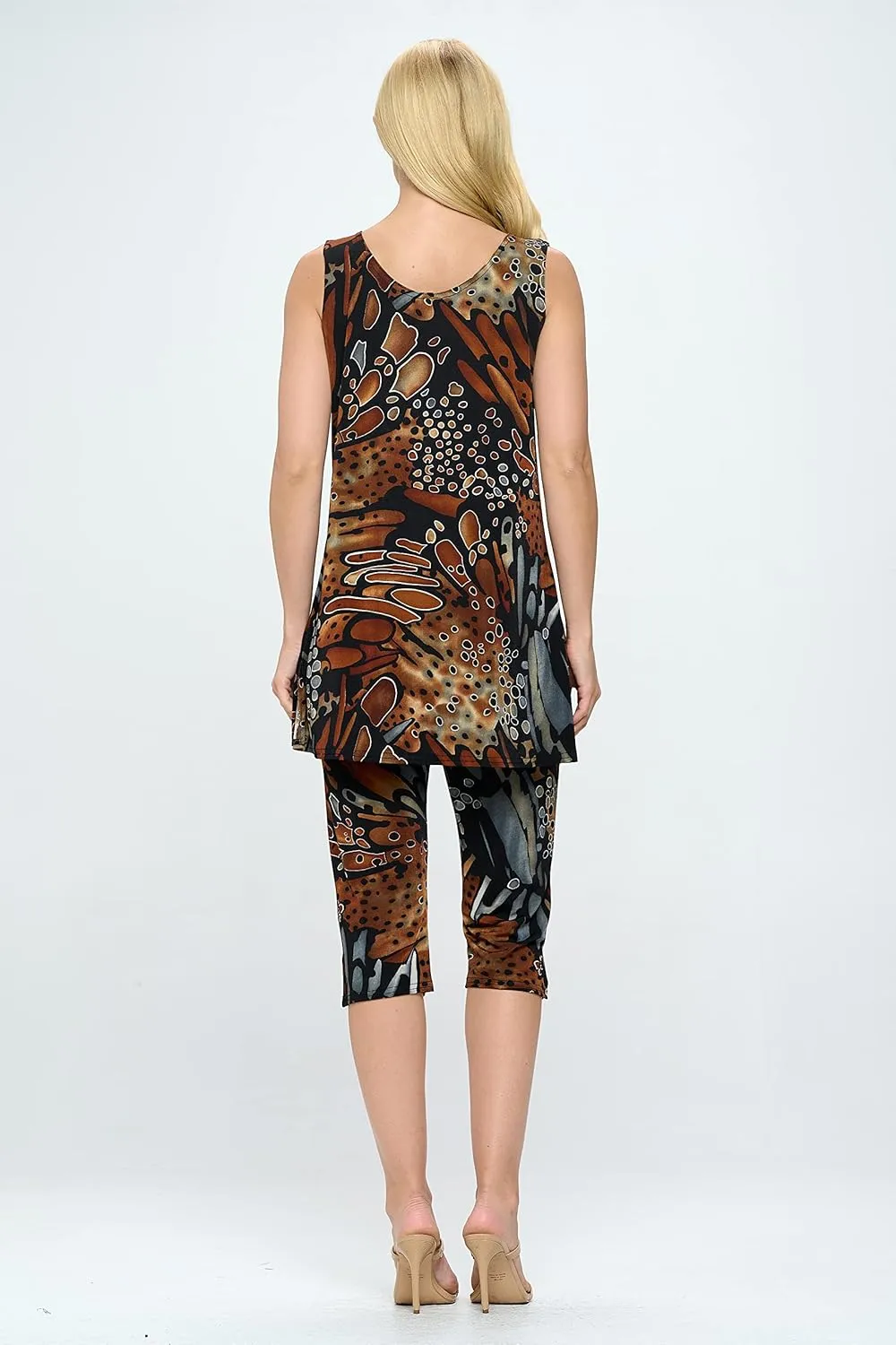 Jostar Stretchy Tank Capri Pant Set Print-9002BN-TRP1
