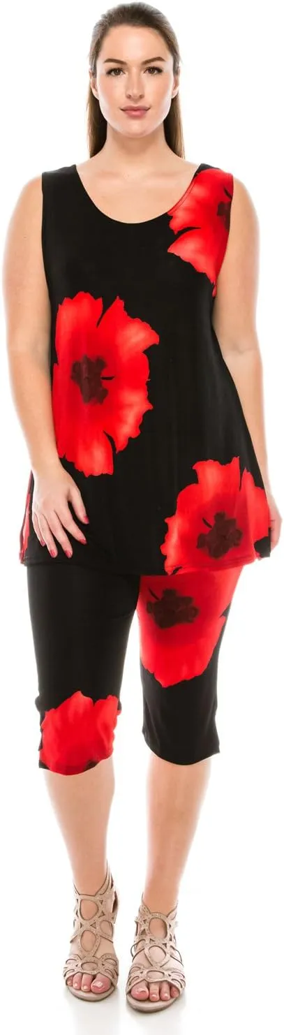 Jostar Stretchy Tank Capri Pant Set Print-9002BN-TRP1