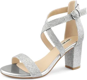 JOY IN LOVE Women's Chunky Block Heels 3 Inch Ankle Strap Low Heel Sandals
