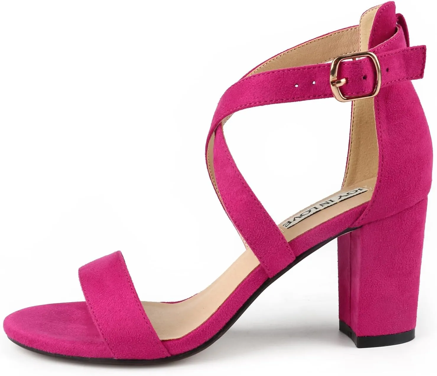 JOY IN LOVE Women's Chunky Block Heels 3 Inch Ankle Strap Low Heel Sandals