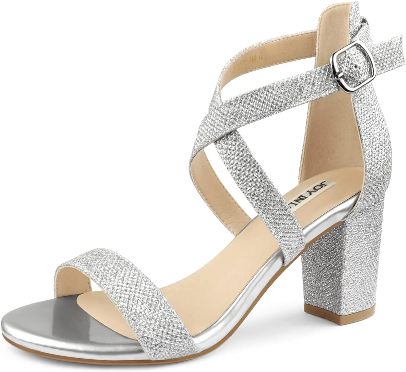 JOY IN LOVE Women's Chunky Block Heels 3 Inch Ankle Strap Low Heel Sandals