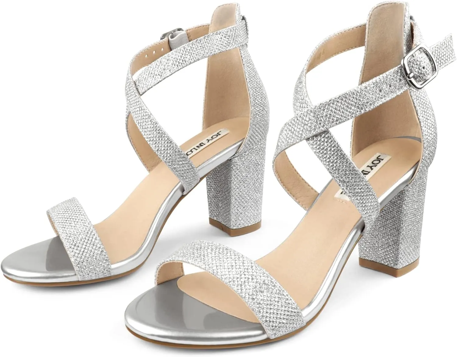 JOY IN LOVE Women's Chunky Block Heels 3 Inch Ankle Strap Low Heel Sandals