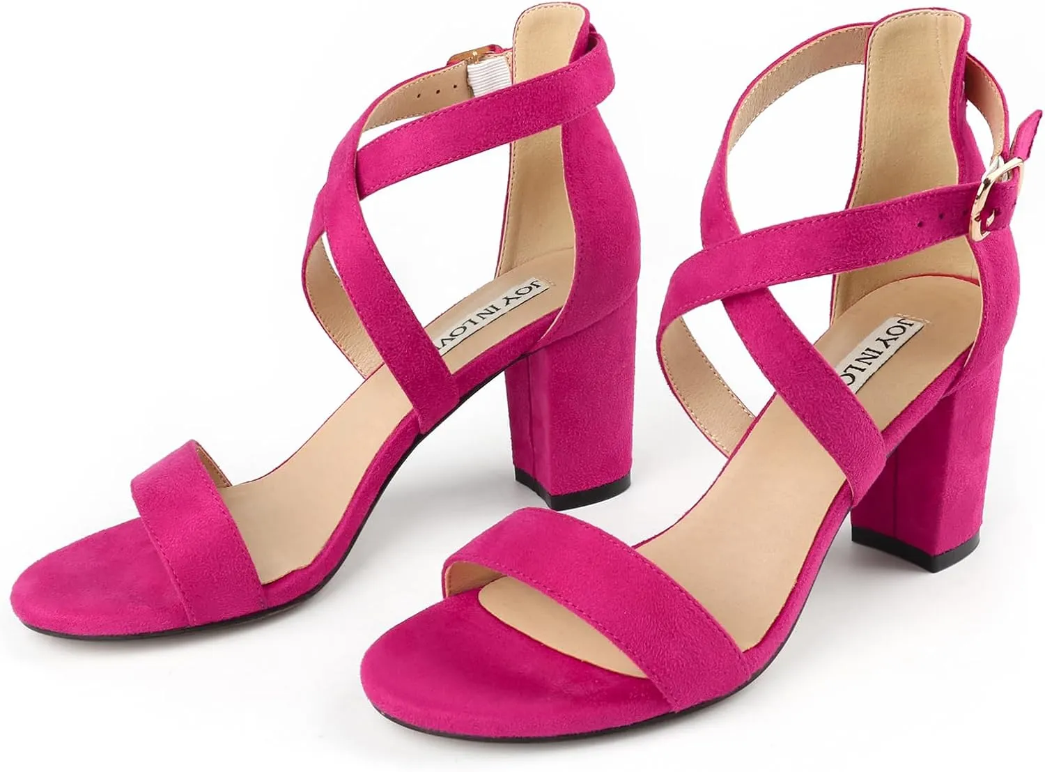 JOY IN LOVE Women's Chunky Block Heels 3 Inch Ankle Strap Low Heel Sandals