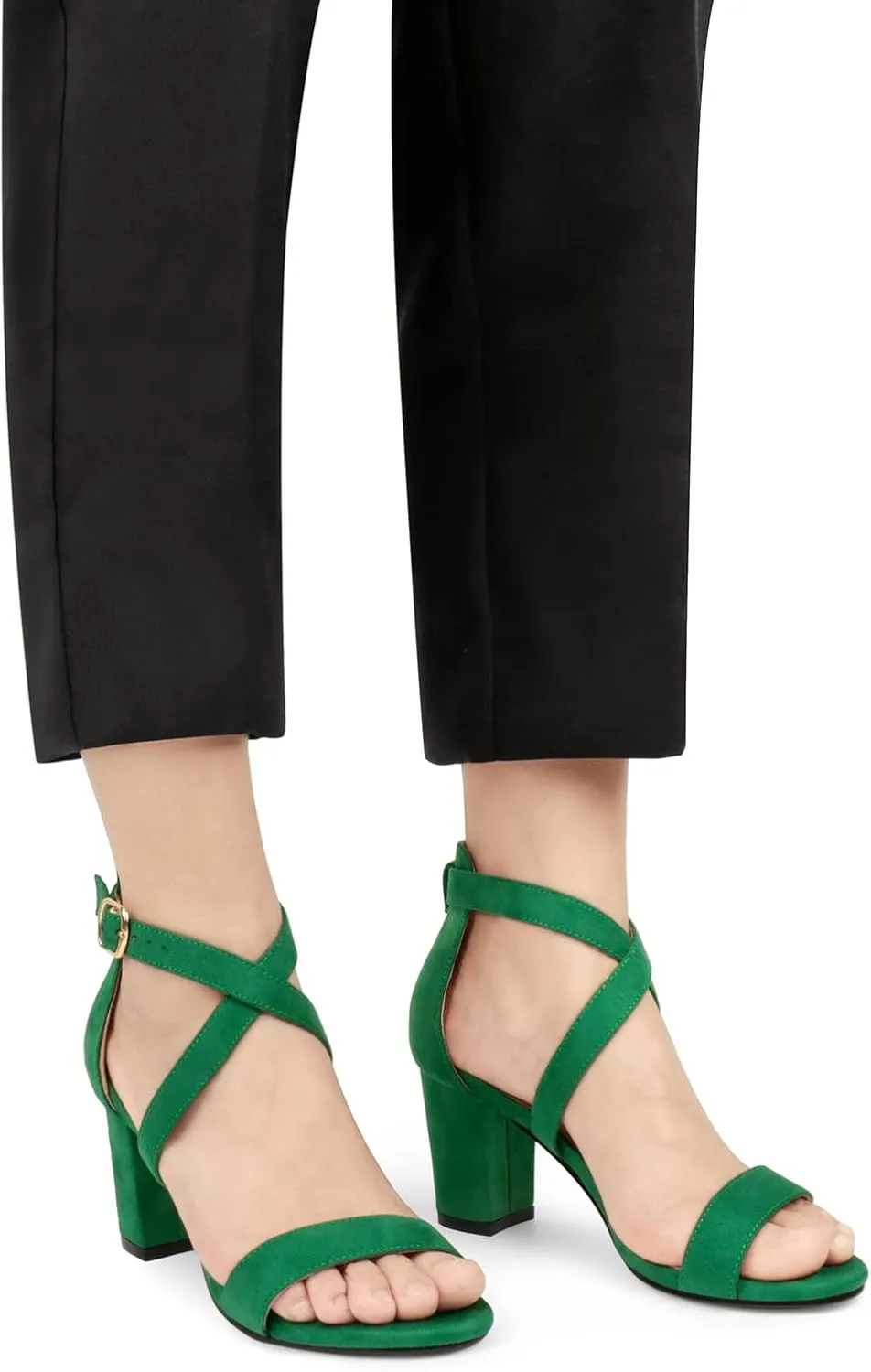 JOY IN LOVE Women's Chunky Block Heels 3 Inch Ankle Strap Low Heel Sandals