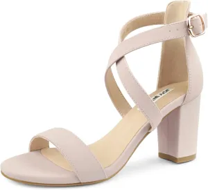 JOY IN LOVE Women's Chunky Block Heels 3 Inch Ankle Strap Low Heel Sandals