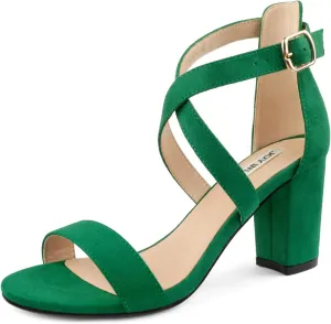 JOY IN LOVE Women's Chunky Block Heels 3 Inch Ankle Strap Low Heel Sandals